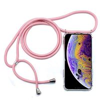 Shinyzone Lanyard Case Compatible with Samsung Galaxy A50,Case Cover with Neck Cord Strap Holder,Clear Transparent Hard Back + Rugged Bumper Frame Drop Protection,Pink