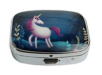 LCTCKP Custom Fashion Square Glass Silver Pill Case Decorative Metal Western Medicine Tablet Container Box (A Little Unicorn)