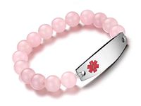JF.JEWELRY Medical ID Alert Bracelets Beaded Stretch With Stainless Steel Tag Bracelet-Custom Engraved