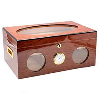 WLBOX Glass Surface Solid Wood Portable Cigar Box Lined with Cedar Wood Front Humidifier Thermometer Men's Gift Box Travel Cigarette Case Brown Pattern (Color : Light Brown)