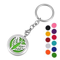 HOUSWEETY Aromatherapy Essential Oil Diffuser Key Chain - Stainless Steel Locket Keychain,11 Refill Pads(Engraving)