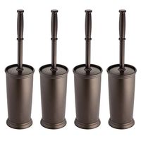 mDesign Compact Freestanding Plastic Toilet Bowl Brush and Holder for Bathroom Storage and Organization - Space Saving, Sturdy, Deep Cleaning, Covered Brush, 4 Pack - Bronze
