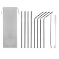 HAHOME 8.5in Stainless Steel Drinking Straws,Reusable Metal Straws (4 Straight + 4 Bent + 2 Brushes),Silver