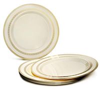 " OCCASIONS" 240 Plates Pack, Heavyweight Disposable Wedding Party Plastic Plates (6.25'' Dessert/Bread Plate, Lace Lace in Ivory & Gold)