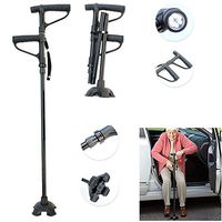 TXDWYF Height Adjustable Folding Walking Stick with Double Handle Stick, Black, Crutches Adults Comfy Handle