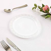 Tableclothsfactory 30 Pieces 8" White Plastic Disposable Dessert Salad Plates with Geometric Design Hot Stamped Silver Rim For Weddings