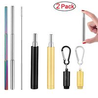 Collapsible Reusable Straws Foldable Stainless Steel Straws Portable Drinking Straws Portable Set with Hard Case Holder and Cleaning Brush (black, 1pc) (black$gold)