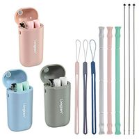 Longzon 3Pack Reusable Collapsible Silicone Straws with Case, Foldable Portable Drinking Straws with New Trendy Case and Cleaning Brushes, BPA free, FDA Certified – (Pink+Blue+grey)