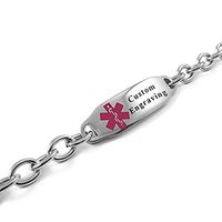 My Identity Doctor - Custom Engraved Women's Medical Bracelet, 6mm Steel O-Link - Purple - Wrist Size 7 Inch