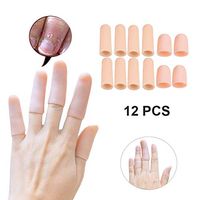 Yitoes 12 Pieces -Gel Finger Protector, Thumb Sleeves - Finger Cots, Finger Caps for Arthritis, Mallet Finger Trigger - Fingertips Protection (2 Pairs Short+ 4 Pairs Long) (Beige)