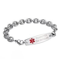 linnalove-Interchangeable Stainless Steel Cable Chain Medical Alert Bracelets-Pre-Engraving(Diabetes ON Insulin/8.5")