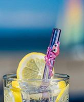 Hummingbird Glass Straws ZOE Pink Gecko on Clear Straight 9 in x 9.5 mm With Cleaning Brush
