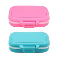 Meta-U Small Pill Box Supplement Case for Pocket or Purse - 3 Removable Compartments Travel Medication Carry Case - Daily Vitamin Organizer Box (Pink+Blue)
