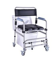 HKNC Folding Portable Shower Chair Commode Mobile Commode and Wheelchair Toilet,with Wheels and Brakes Aid Walking Chair