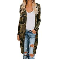 Meikosks Ladies Camouflage Cardigan Plus Size Long Outerwear Loose Long Sleeve Coat Parka Shirt