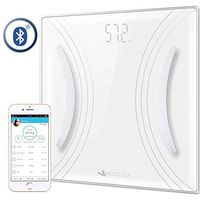 Digital Body Weight Scale, VICOODA Bathroom Scale with Backlit LCD Display, Measures Body Weight/Fat/Water/Muscle Mass/Bone Mass/BMI/Calorie,400 Pounds, 6mm Tempered Glass, Black (White)