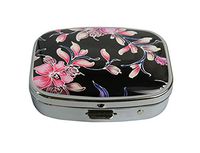 LCTCKP Custom Fashion Square Glass Silver Pill Case Decorative Metal Western Medicine Tablet Container Box (Flowers)