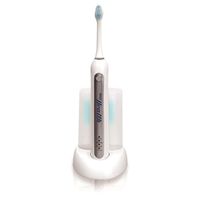 Upgraded Ultrasonic- Wave Rechargeable Electric Toothbrush - w/ 3 brush mode, UV Light, 2 min timer, 2 Oral Brush Heads, Charging Dock Holder - For Kids, Teens, Adults - Pyle Health PHLTBS51WT (White)