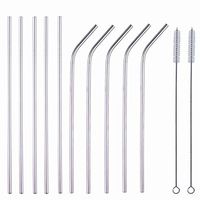 Reusable Stainless Steel Metal Straw– 10.5 inch Set with Cleaning Brushes – Reuse Straight and Curved Drinking Straws Dishwasher Safe Portable Reuseable Straws