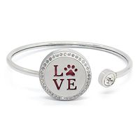 Aromatherapy Essential Oil Bracelet Stainless Steel Diffuser Love Paw Rhinestones Locket 25mm Cuff Bangle Adjustable