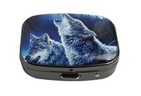XUTAI Custom Personalized Square Stainless Steel Gun Silver Glass Travel Pill Case Vitamin Decoration Box (Wolf)