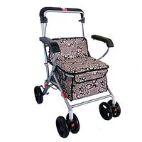 Rolling Walkers Shopping Cart Old Man Trolley Portable Walker Folding Wheelchair Home Shopping Cart with Seat Gift Can Bear 90 Kg (Color : Brown, Size : 634984-92cm)