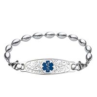 Divoti Custom Engraved Medical Alert Bracelets for Women, Stainless Steel Medical Bracelet, Medical ID Bracelet w/Free Engraving – Beautiful Olive Tag w/Rice Bead-Deep Blue-6.5"