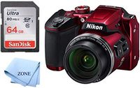 Nikon COOLPIX B500 16MP Digital Camera with 3 Inch TFT LCD Screen Nikkor Lens with 40x Optical Zoom WiFi + 64GB Memory Card (Red)