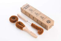 Beech Wood and Coconut Bristle Bottle Brush - Pot Brush - Dish Brush Set - Zero Waste & Biodegradable Natural Fiber Kitchen Brushes
