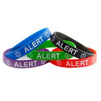 Medical Alert ID Bracelet Wristband Combo - 5 Pack - 7 Inches - Youth - Black Blue Green Red Purple