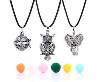 FUTTMI 3 PCS Classical Aromatherapy Essential Oil Diffuser Necklace Pendant Combinations, Garden Style/Elephant Head and Owl Necklace Pendant