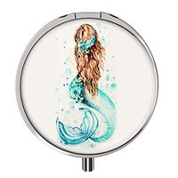Pill Case - Compact 3 Compartment Medicine Organizer, Customized Round Pill Box for Pocket Traveling and Daily Needs - Mermaid
