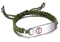 JF.JEWELRY Army Green Nylon Braided Rope Medical Alert ID Bracelet for Boys and Girls,Free Engraving