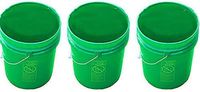 5 Gallon Green Plastic Buckets | 3 Pack | HDPE Plastic | Super Heavy Duty 90 Ml