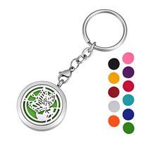 HOUSWEETY Aromatherapy Essential Oil Diffuser Key Chain - Stainless Steel Locket Keychain,11 Refill Pads(Non-Engraving)