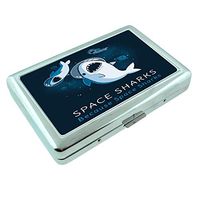 Space Sharks Em1 Hip Silver Cigarette Case Id Holder Metal Wallet 4" X 2.75" RFID Protection