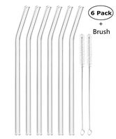 Bent Glass Drinking Straws Reusable Drinking Straws 200mm x 10mm (Bent 8'' x10mm) by KORSMALL, Set of 6 With 2 Cleaning Brushes,Shatter Resistant, Non-Toxic, Eco-Friendly (Transparent)