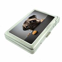 Funny Animal Face Pug Em1 Hip Silver Cigarette Case With Built In Lighter 4.75" X 2.75" Id Holder Metal Wallet RFID Protection