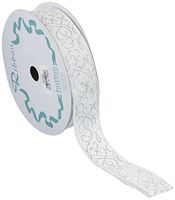 Burton and Burton 9731651#9 Silver Swirls White Wired Ribbon, Multicolor