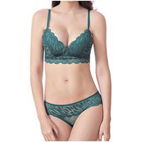 Gocheaper Woman No Trace Fashionable Bra Set Comfortable Ventilation Sexy Lace Underwear(Green,75A)