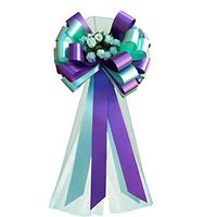 Purple and Mint Wedding Pull Bows with Tulle Tails and Rosebuds - 8" Wide, Set of 6, Anniversary, Mardi Gras, Birthday, Fundraiser