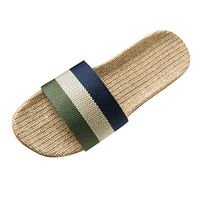 Women's Casual Flax Linen Open Toe House Slipper Slides Sandals Flip Flop Vintage Lightweight Indoor Slippers Green
