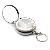 Round Pill Box Mini Metal Pill Case Capsule Container with Key Ring and Inner Mirror