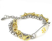 Women's Medical Alert ID Bracelet - Custom Engraving Included, Gold Antique, Stainless Steel - Trio, Size 8.25