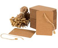 Merchandise Tags - 200-Pack Kraft Paper Tags with Hang Tag String Fasteners, 2.375 x 3.5 Inch Writable Marking Tags, Price Tag Sale Labels for Pricing Products, Clothing, Brown