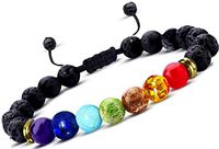 Essential Oil Diffuser Bracelet- Lava Stone Bracelet- Aromatherapy 7 Chakra Bracelet- Healing Stones Anxiety Bracelet- Add Oil To Beads To Improve Focus & Mood (Chakra Bracelet (Black Lava Stone))
