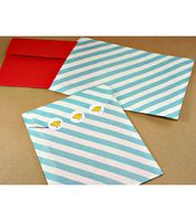 Blue Diagonal Stripes on White Bigger Bitty Flat Paper Bags 6 1/4 X 9 1/4 Inches Set of 25 Bags
