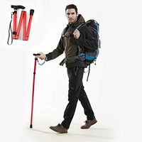 GPCT Folding Walking Stick, Hiking Poles Collapsible Lightweight, Folding Canes Adjustable for Women and Men-Red