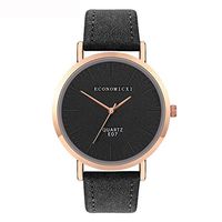 Fxbar Women Simple Quartz Analog Watch Comfortable Pu Leather Watches Durable Waterproof Minimalist Wrist Watch (Black)