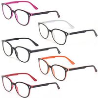 Kerecsen 5 Pairs Retro Round Frame Reading Glasses Spring Hinge Large Readers (5 Pack Mix Color, 6.00), Medium